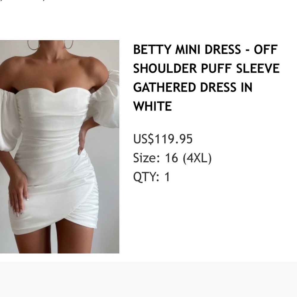 BETTY MINI DRESS - OFF SHOULDER PUFF SLEEVE GATHERED DRESS IN WHITE
